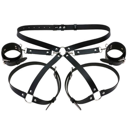 Hollow Out PU Leg Harness Lingerie With Handcuffs