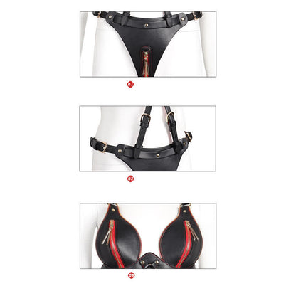 Sexy Zipper PU Lingerie Set