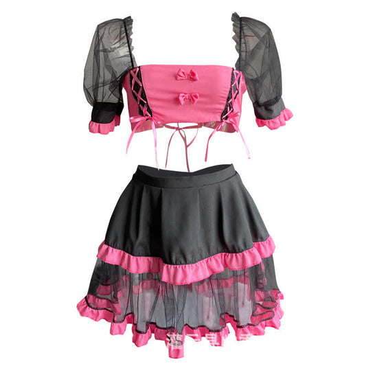 Cosplay Maid Tulle Lace Up Lingerie Set