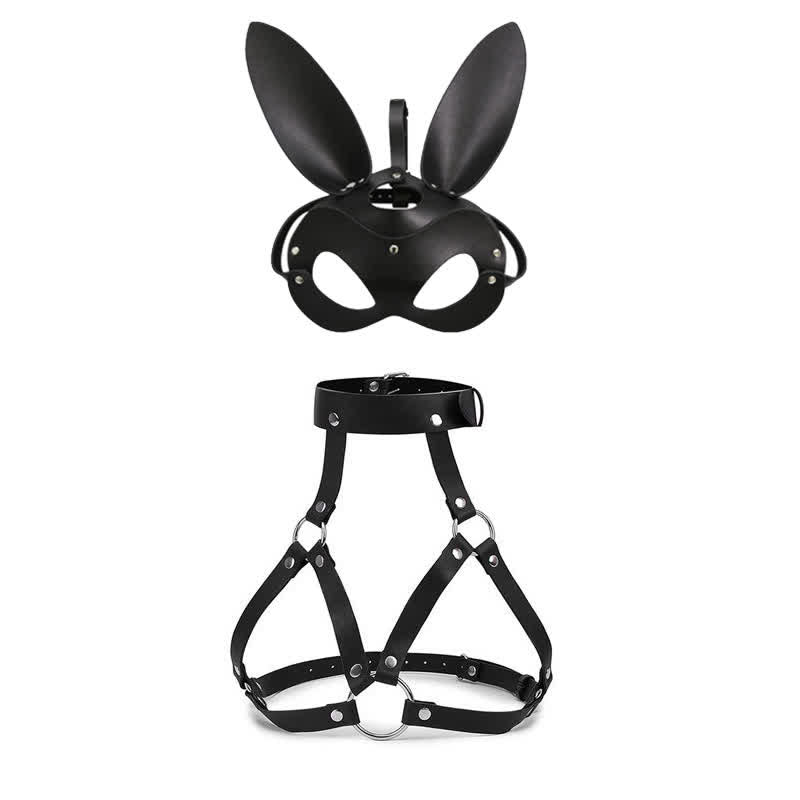 Hollow Out PU Lingerie With Face Shield