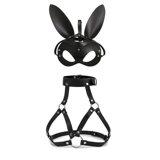Hollow Out PU Lingerie With Face Shield