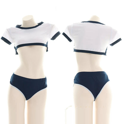 School Style Split Mini Crop Top Panty Lingerie Set