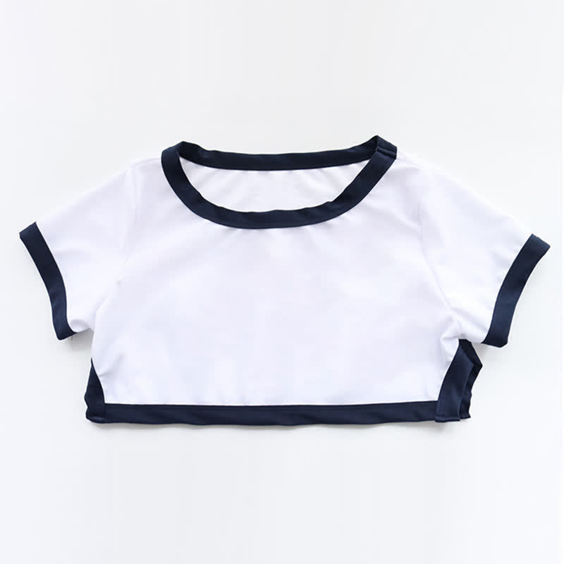 School Style Split Mini Crop Top Panty Lingerie Set