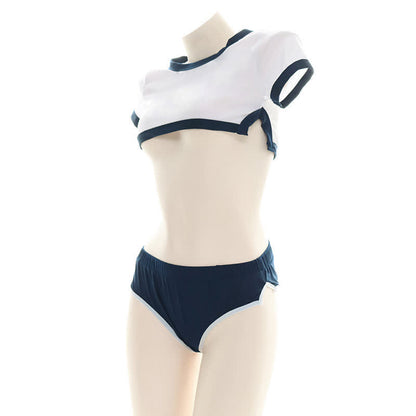 School Style Split Mini Crop Top Panty Lingerie Set