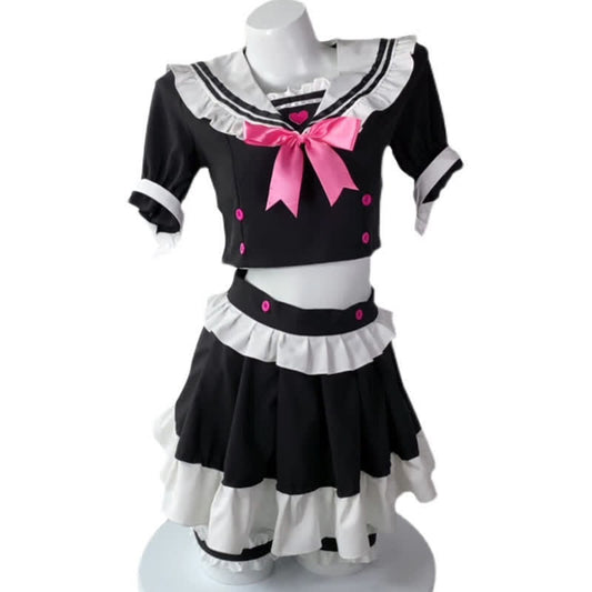Cosplay Maid Bowknot Love Heart Lingerie Stockings Set