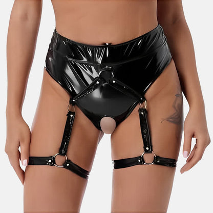 Sexy Crotchless PU Leather Shorts Lingerie