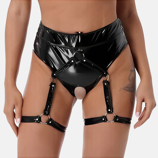Sexy Crotchless PU Leather Shorts Lingerie