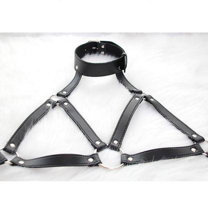 Hollow Out PU Lingerie With Nipple Clamps
