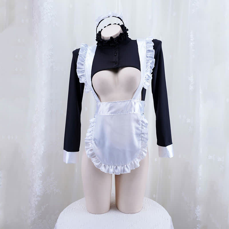Cosplay Maid Hollow Out Sexy Jumpsuit Lingerie Set