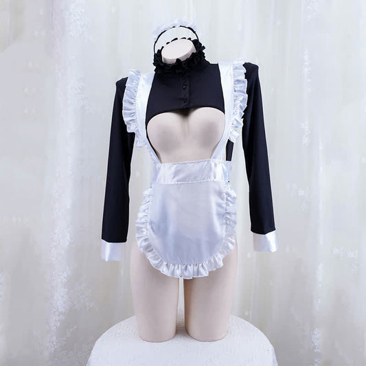 Cosplay Maid Hollow Out Sexy Jumpsuit Lingerie Set