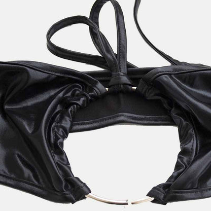 Hoop Deocr Sexy Halter One-piece PU Lingerie