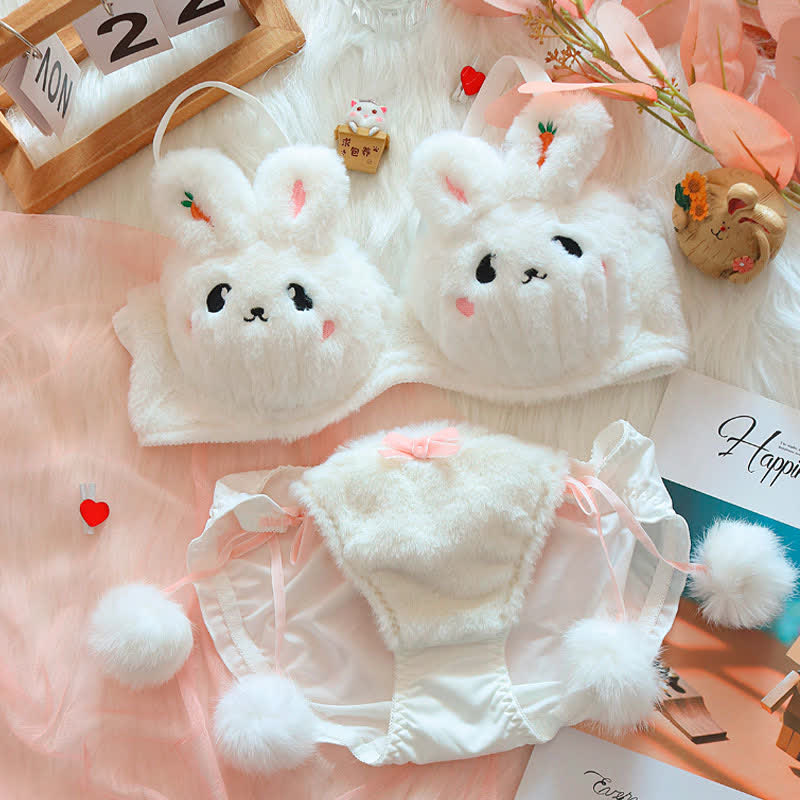 Kawaii Bunny Embroidery Plush Lingerie Set