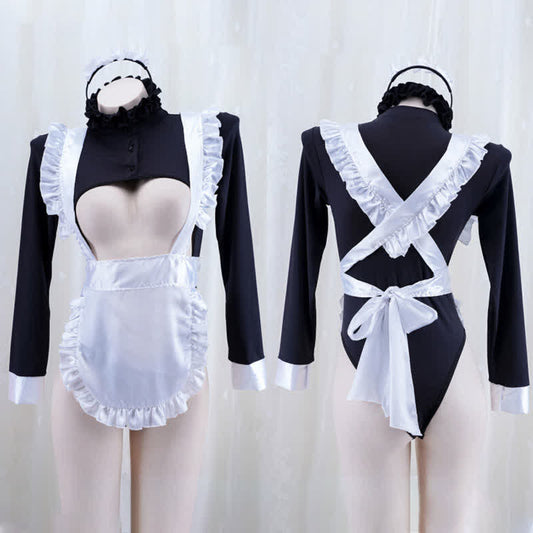 Cosplay Maid Hollow Out Sexy Jumpsuit Lingerie Set