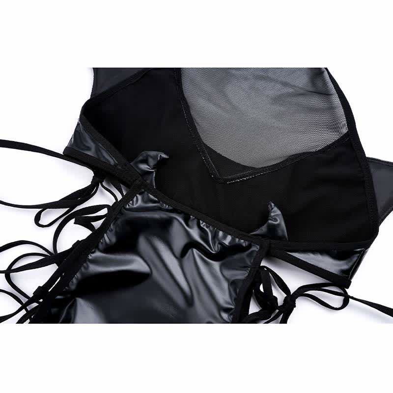 Little Devil Lace Up Hollow Out PU Lingerie Dress