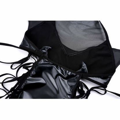 Little Devil Lace Up Hollow Out PU Lingerie Dress