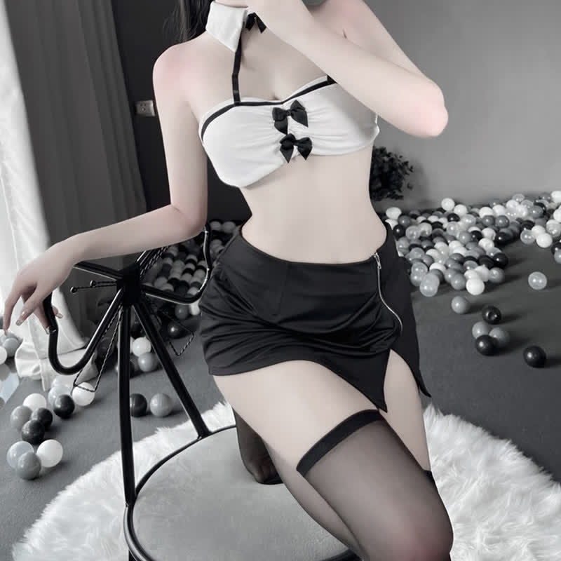 Bowknot OL Uniform Lingerie Stockings Set
