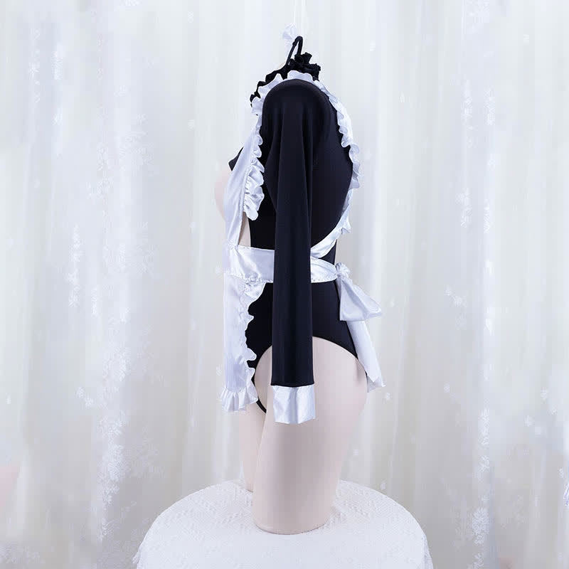 Cosplay Maid Hollow Out Sexy Jumpsuit Lingerie Set