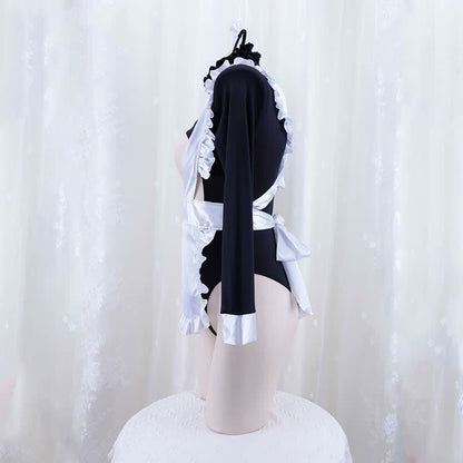 Cosplay Maid Hollow Out Sexy Jumpsuit Lingerie Set
