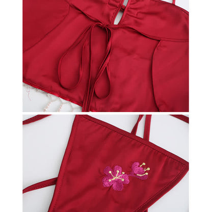 Vintage Fringed Lace Up Flower Embroidery Hanfu Lingerie