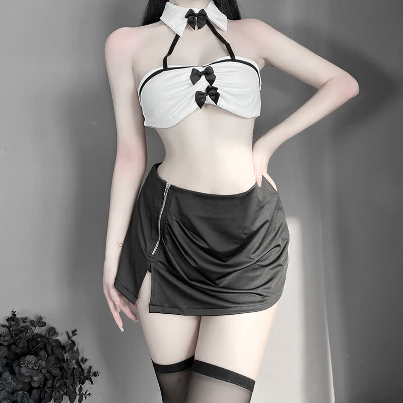 Bowknot OL Uniform Lingerie Stockings Set