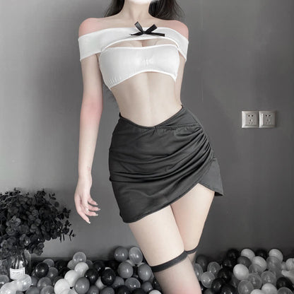 Hollot Out Sexy OL Uniform Lingerie Stockings Set