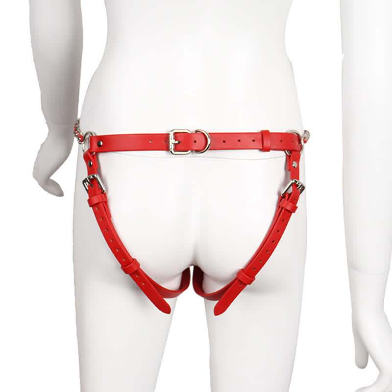 Sexy Halter Chain Hollow Out PU Lingerie Set