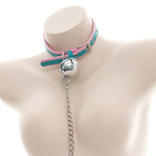 Cosplay Bell Leather Adjustable Choker Chain Necklace