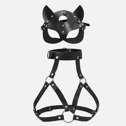 Hollow Out PU Lingerie With Face Shield