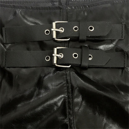 Sexy Hollow Out PU Leather Shorts