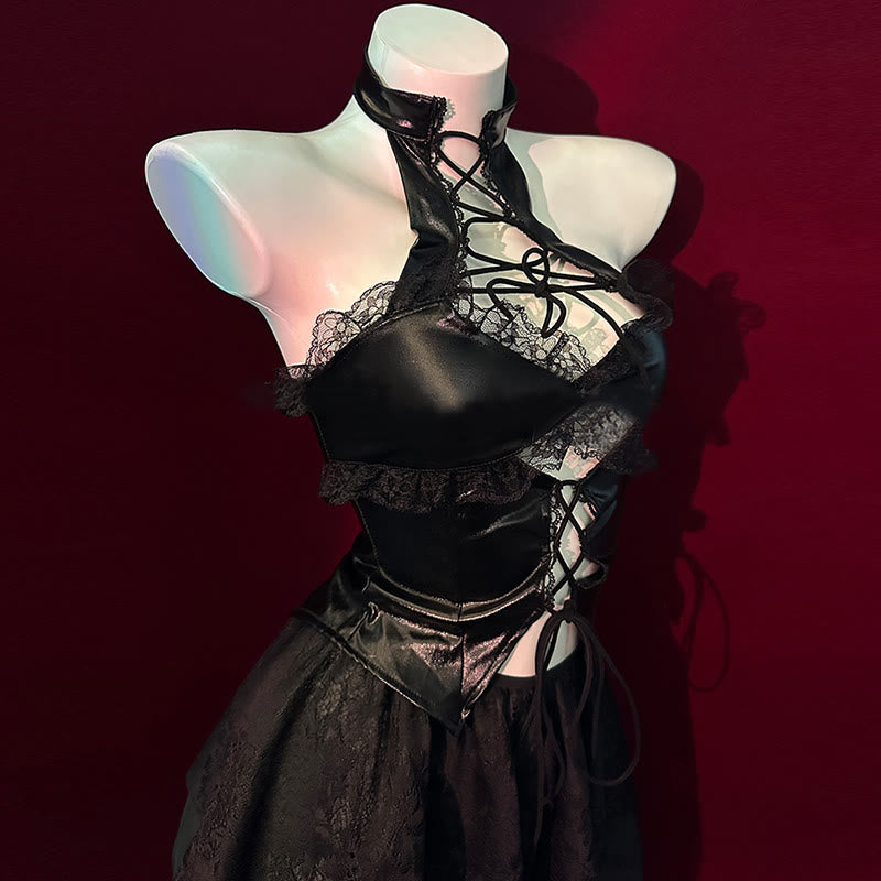 Lace Hollow Out Backless Lingerie Set